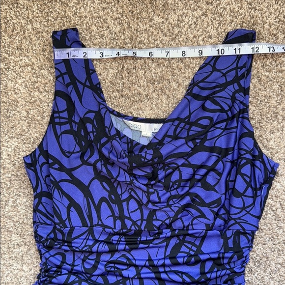 Cleo Dress Black Purple Midi V-Neck Sleeveless Tummy Control Ruched Women's Sz8P - Picture 10 of 14